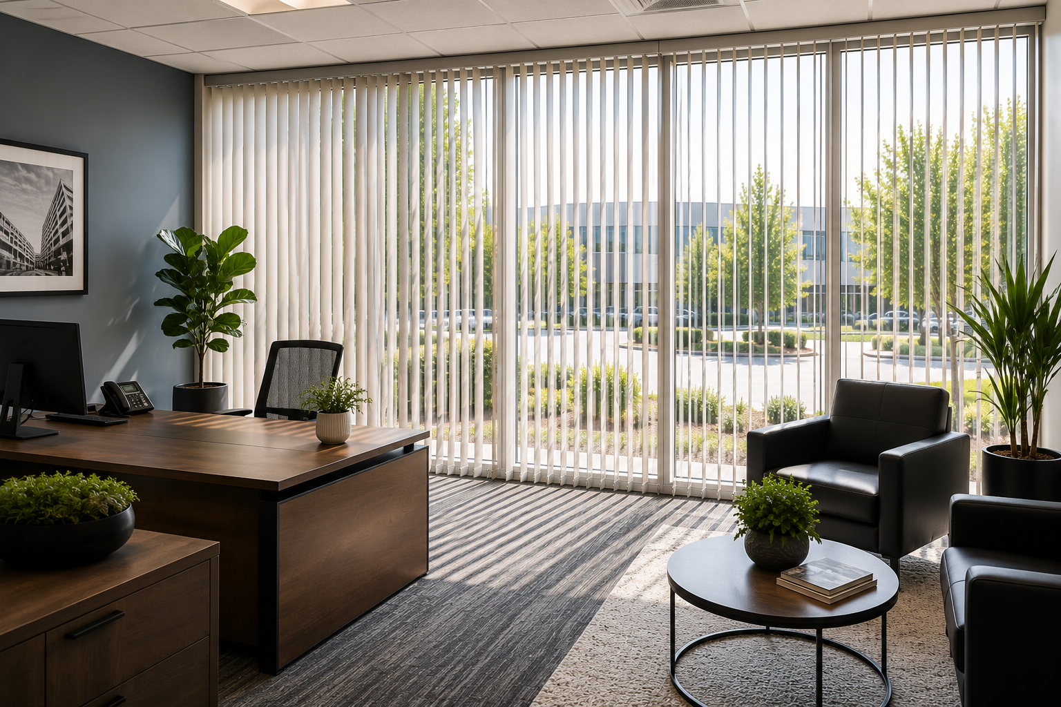 Vertical blinds in an office